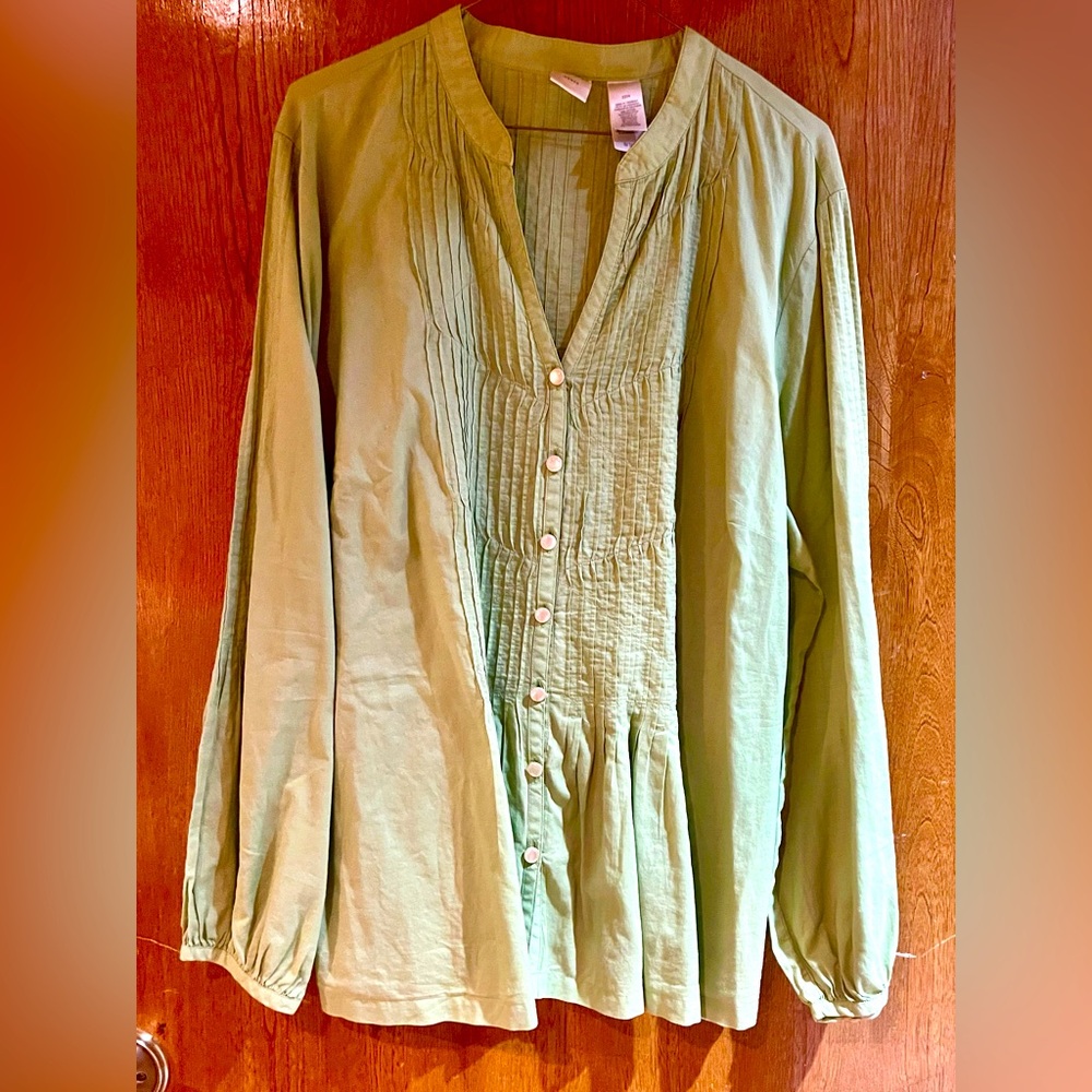 Emma James (Woman’s line) Celery-colored, Pintuck Blouse, 22W -